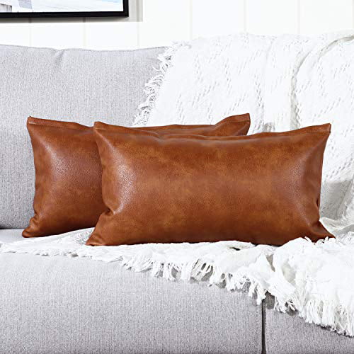 JOJUSIS Modern Leather Throw Pillow Covers for Couch Sofa Bed Set of 2 100% Faux Leather 12 x 20 Inch Dark Grey 